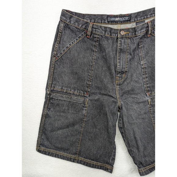 DNM Mecca‎ Carpenter Denim Shorts Vintage Streetwear Pockets Black 42 - Picture 3 of 11